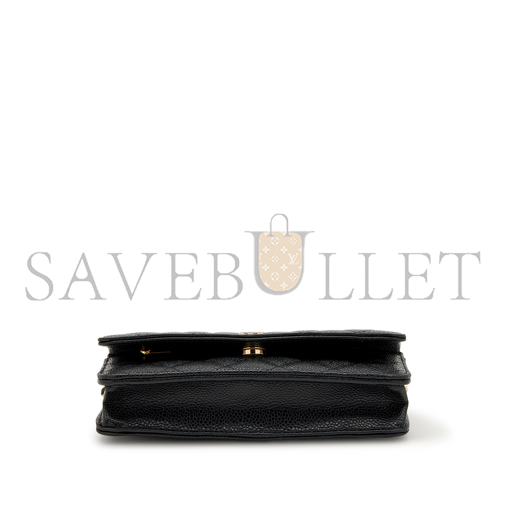 CHANEL QUILTED CAVIAR WALLET ON CHAIN WOC BLACK GOLD HARDWARE A33814 (19.2*12.3*3cm)